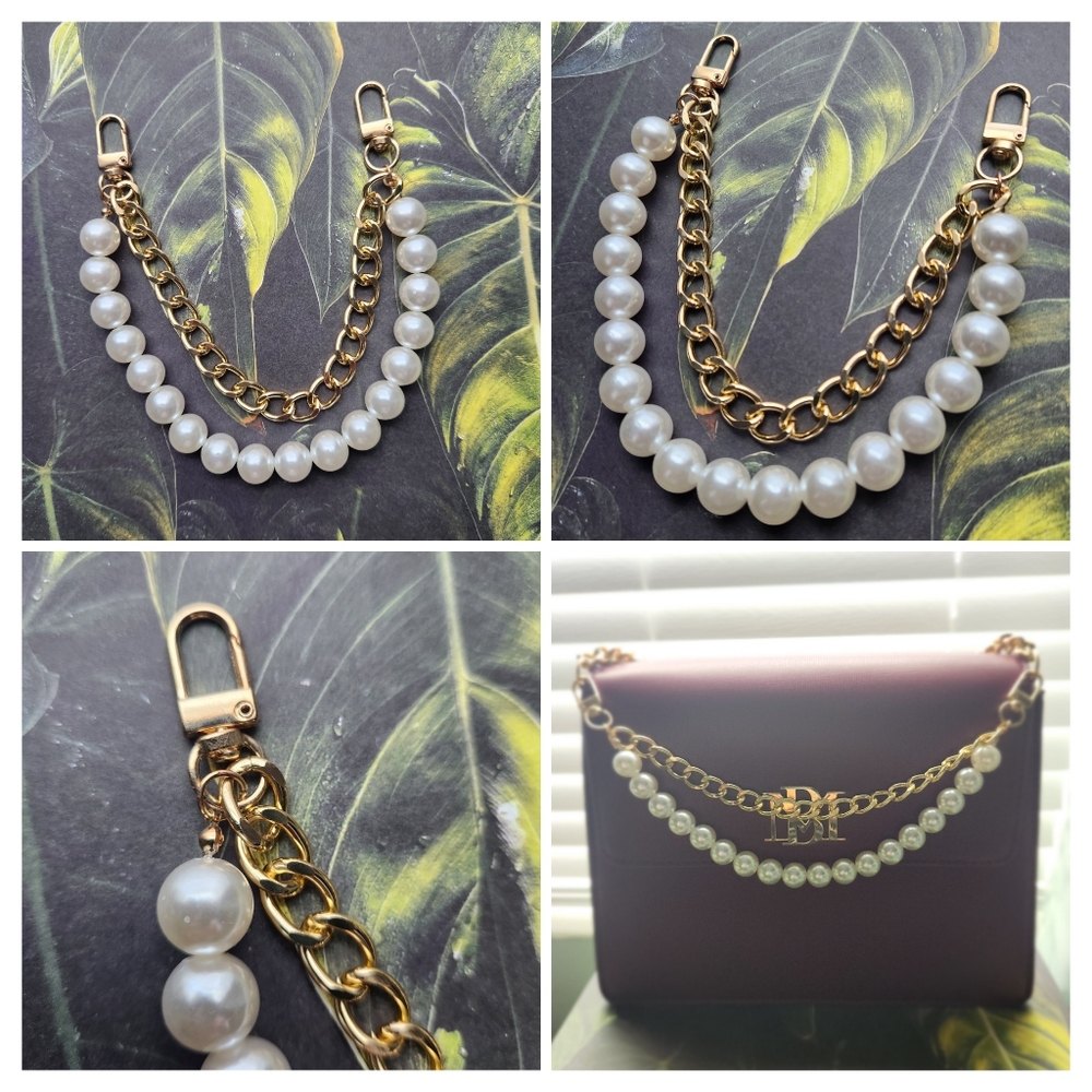 Gold and Pearl Chain Handbag Strap NIP